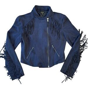 Audrey 3+1 Fringe Jacket Faux Suede Moto Off-Center Zip Black Women’s Medium